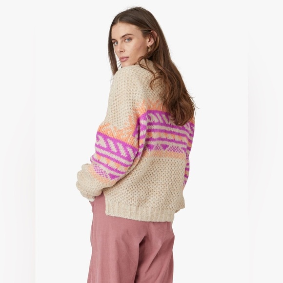 Xirena Sofia Alpaca Jacquard Knit Chunky Boxy Cropped Sweater in Dahlia Fiesta - Picture 4 of 12
